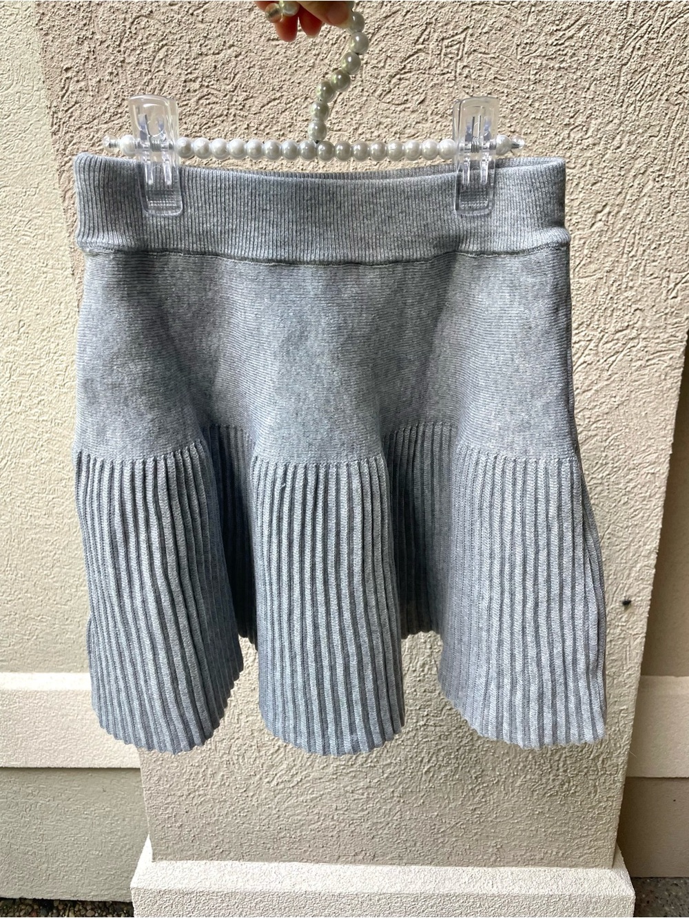 Amazon Light Gray Knit Pleated Hem Mini Skirt never worn